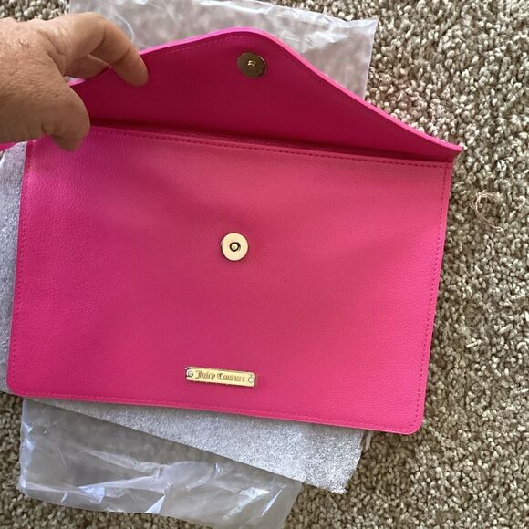 New Juicy Couture Pink Faux Leather Envelope Clutch Purse w/ Gold Studs - Picture 4 of 6